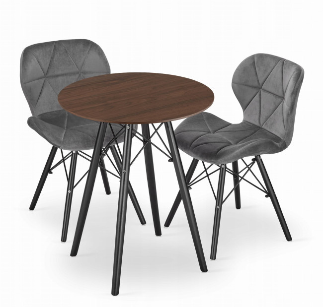 Jedálenský stôl TODI jaseň 60 cm s dvoma stoličkami LAGO zamatové sivé