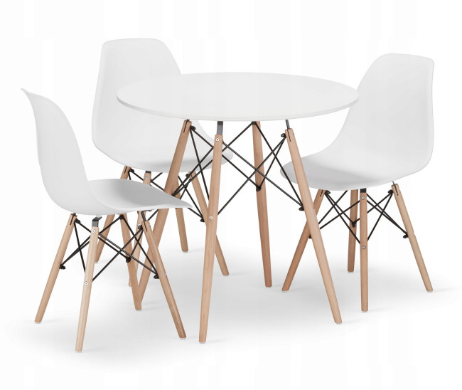 Jedálenský stôl TODI biely 80 cm s tromi stoličkami OSAKA biele