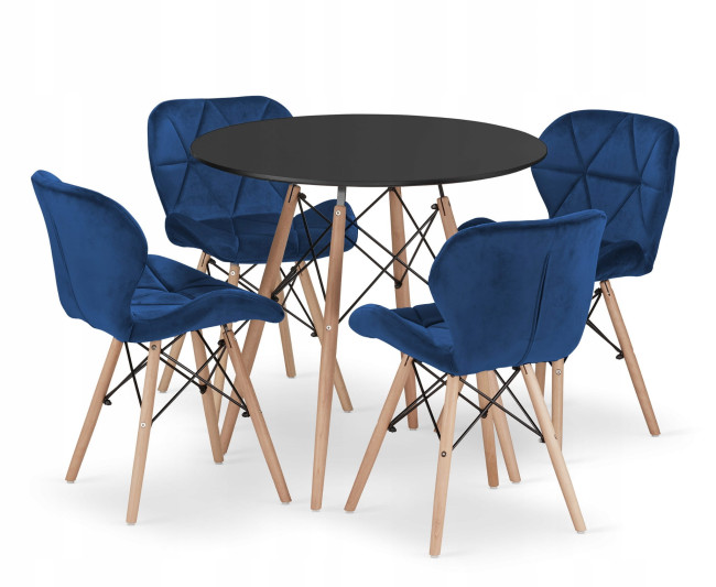 Jedálenský stôl TODI čierny 80 cm so štyrmi stoličkami LAGO zamatové granátové