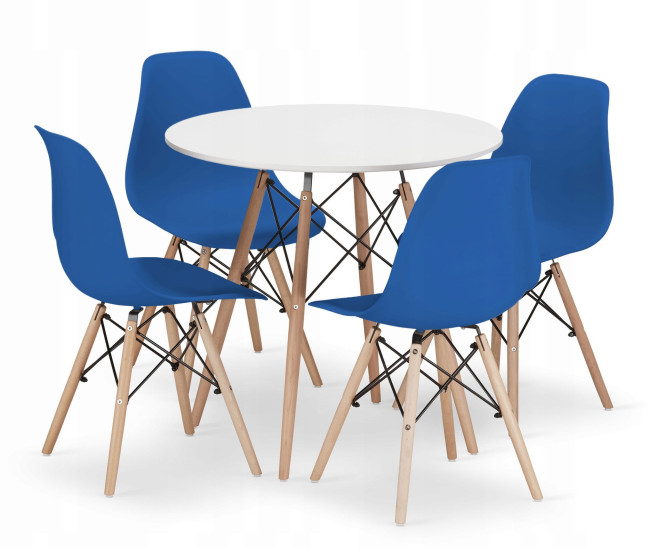 Jedálenský stôl TODI biely 80 cm so štyrmi stoličkami OSAKA modré