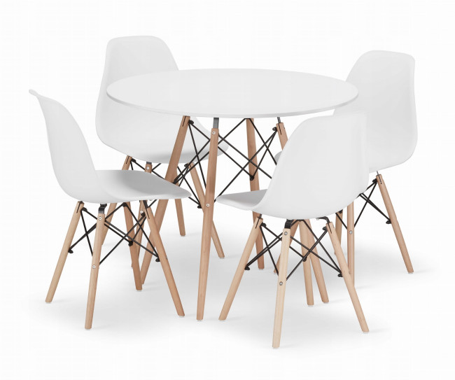 Jedálenský stôl TODI biely 90 cm so štyrmi stoličkami OSAKA biele