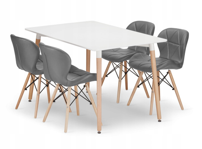Jedálenský stôl ADRIA biely so štyrmi stoličkami LAGO sivé, ekokoža