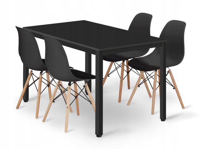 Jedálenský stôl TESSA čierny so štyrmi stoličkami OSAKA čierne / hnedé