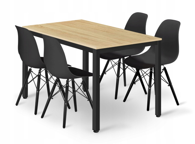 Jedálenský stôl TESSA svetlý dub / čierny so štyrmi stoličkami OSAKA čierne